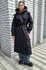 Женский длинный пуховик с манишкой и поясом черный зимний