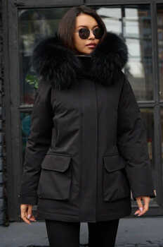 Длинный пуховик Button с кожанной вставкой