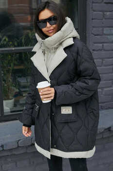 Теплая женская куртка пуховая с манишкой и капюшоном
