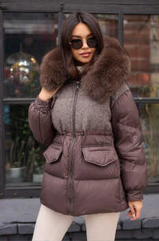 Теплый зимний пуховик Bogerner с шерстяной вставкой коричневый