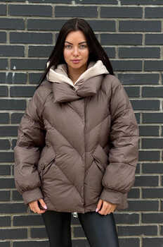 Модный женский пуховик Pang Million из шерсти коричневый