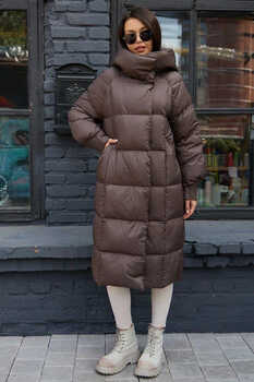 Длинное пальто Vivilona фасона оверсайз коричневое