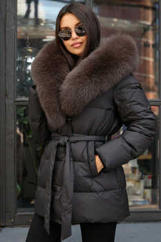 Теплый пуховик с мехом песца зимний