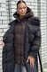 Женский длинный пуховик с манишкой и поясом черный зимний